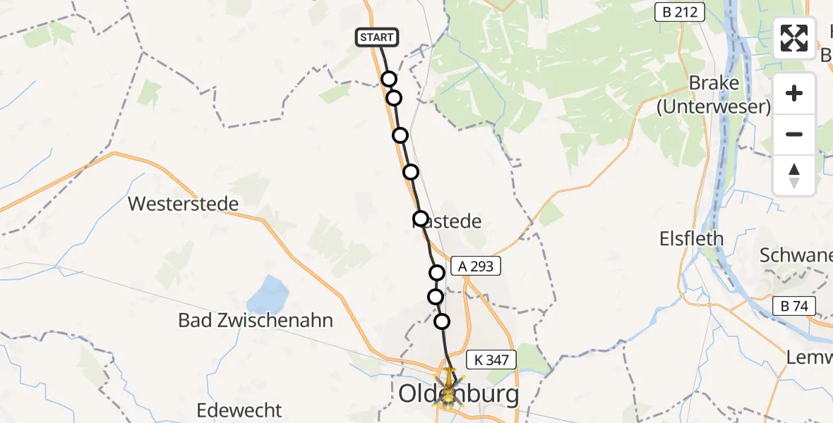 Flugroute Rettungshubschrauber Neuenwege - Oldenburg, 07 März 2026, 13:32