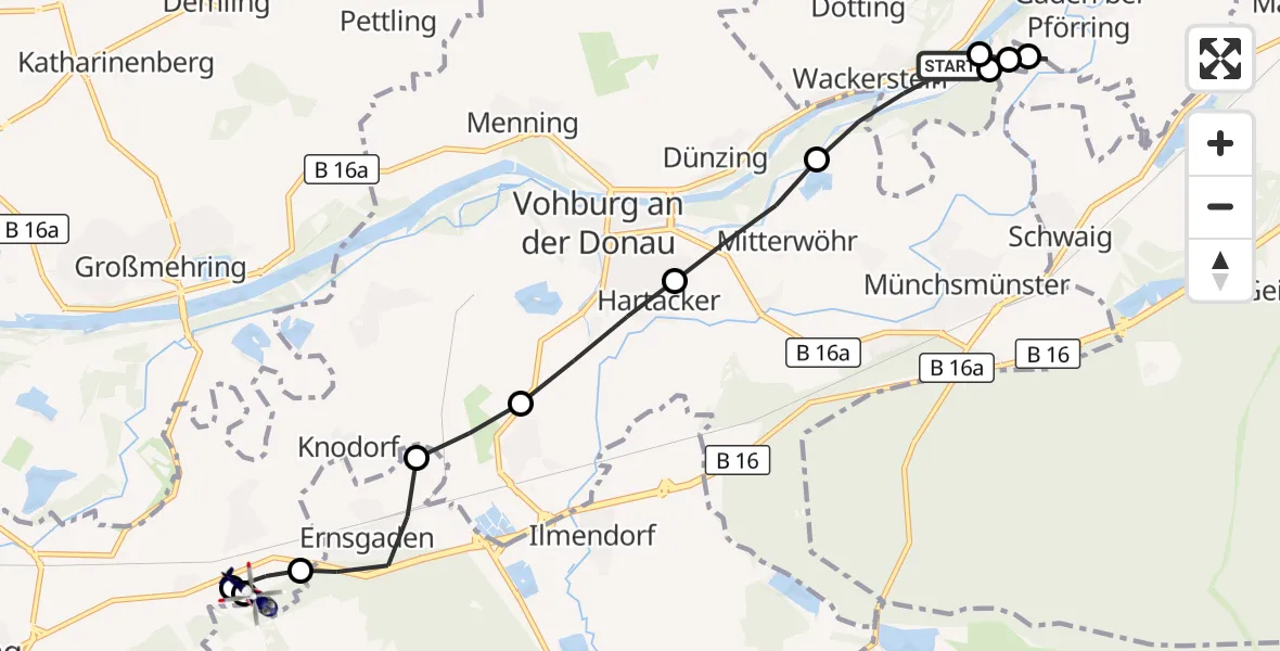 Flugroute Polizeihubschrauber Wackerstein - Manching, 07 März 2026, 13:33
