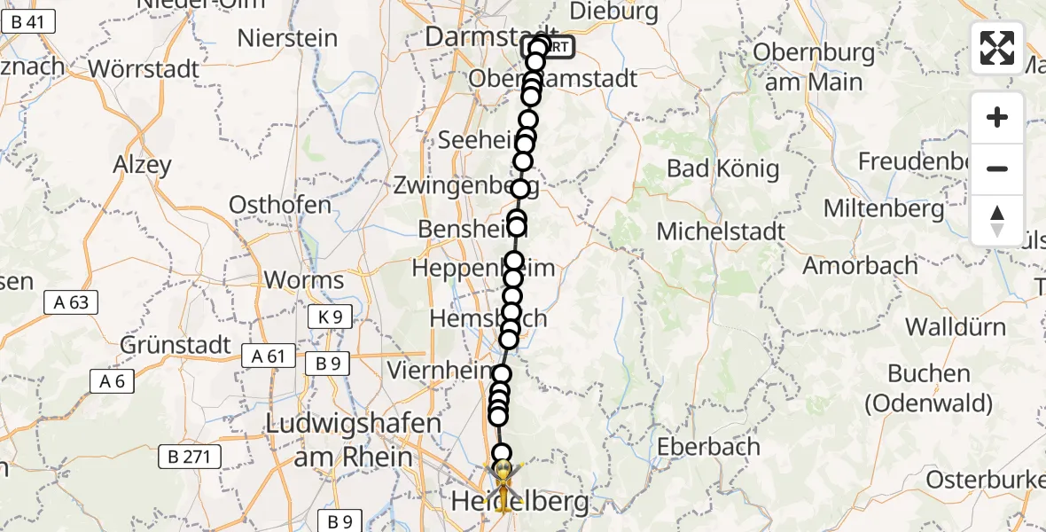 Routekaart van de vlucht: Rettungshubschrauber nach Heidelberg, Czernyring