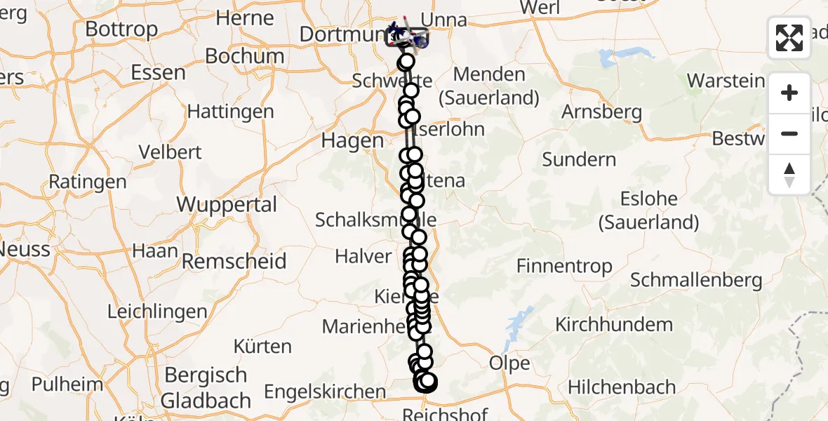 Flugroute Polizeihubschrauber Dortmund Airport - Dortmund Airport, 07 März 2026, 13:42