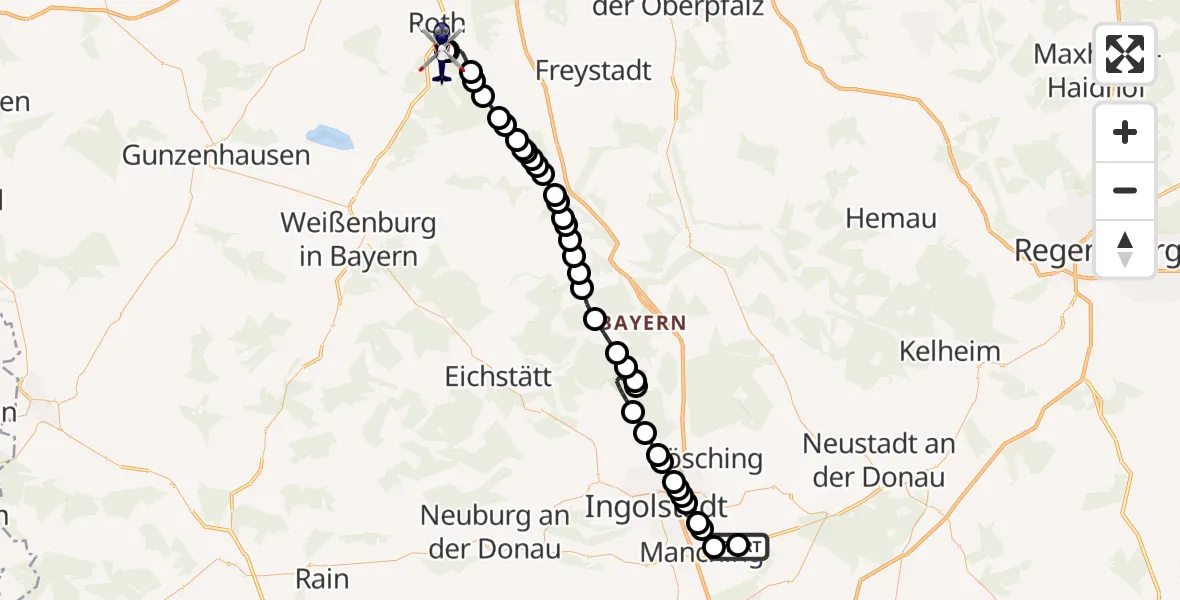Flugroute Polizeihubschrauber Manching - Roth Airfield, 07 März 2026, 13:54