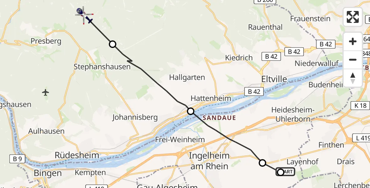 Flugroute Polizeihubschrauber Mainz-Finthen Airfield - Hallgarten, 07 März 2026, 14:11