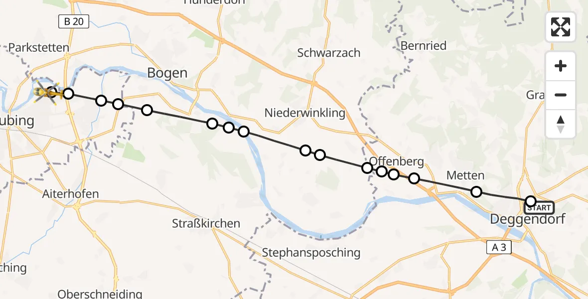 Flugroute Rettungshubschrauber Kleinfilling - Straubing, 07 März 2026, 14:17