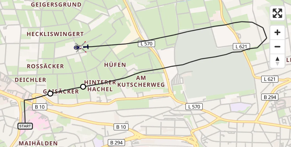 Flugroute Polizeihubschrauber Siloah Sankt Trudpert Hospital - Pforzheim, 07 März 2026, 14:23