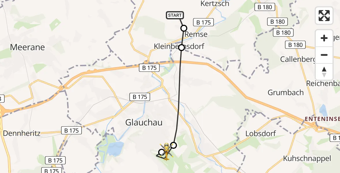 Flugroute Rettungshubschrauber Remse - Rudolf Virchow Hospital Glauchau, 07 März 2026, 14:27