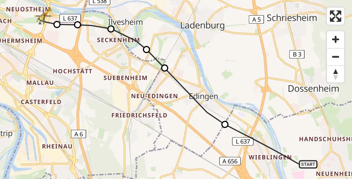 Flugroute Rettungshubschrauber Heidelberg - Mannheim-City Airport, 07 März 2026, 14:27