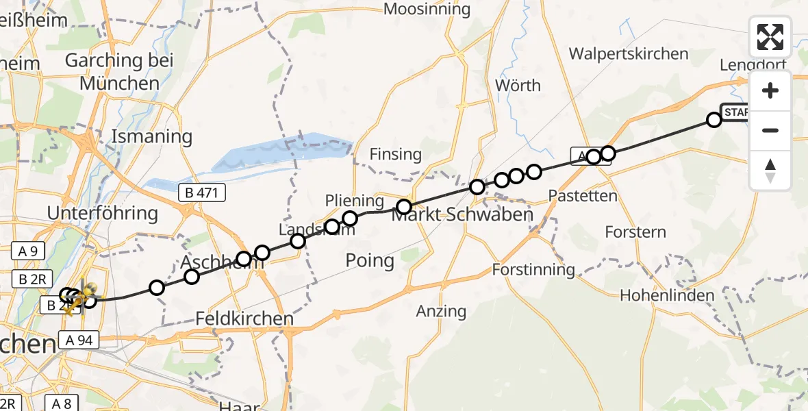 Flugroute Rettungshubschrauber Innerbittlbach - München Bogenhausen Hospital, 07 März 2026, 14:31