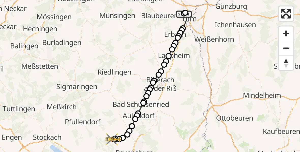 Routekaart van de vlucht: Rettungshubschrauber nach Hasenweiler