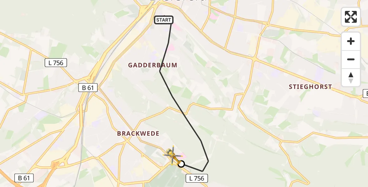Flugroute Rettungshubschrauber Bielefeld - Luftrettungszentrum Bielefeld, 07 März 2026, 14:36
