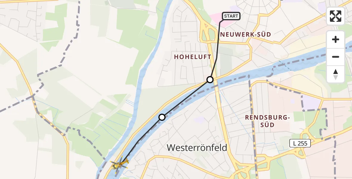 Flugroute Rettungshubschrauber Rendsburg - Rendsburg, 07 März 2026, 14:40