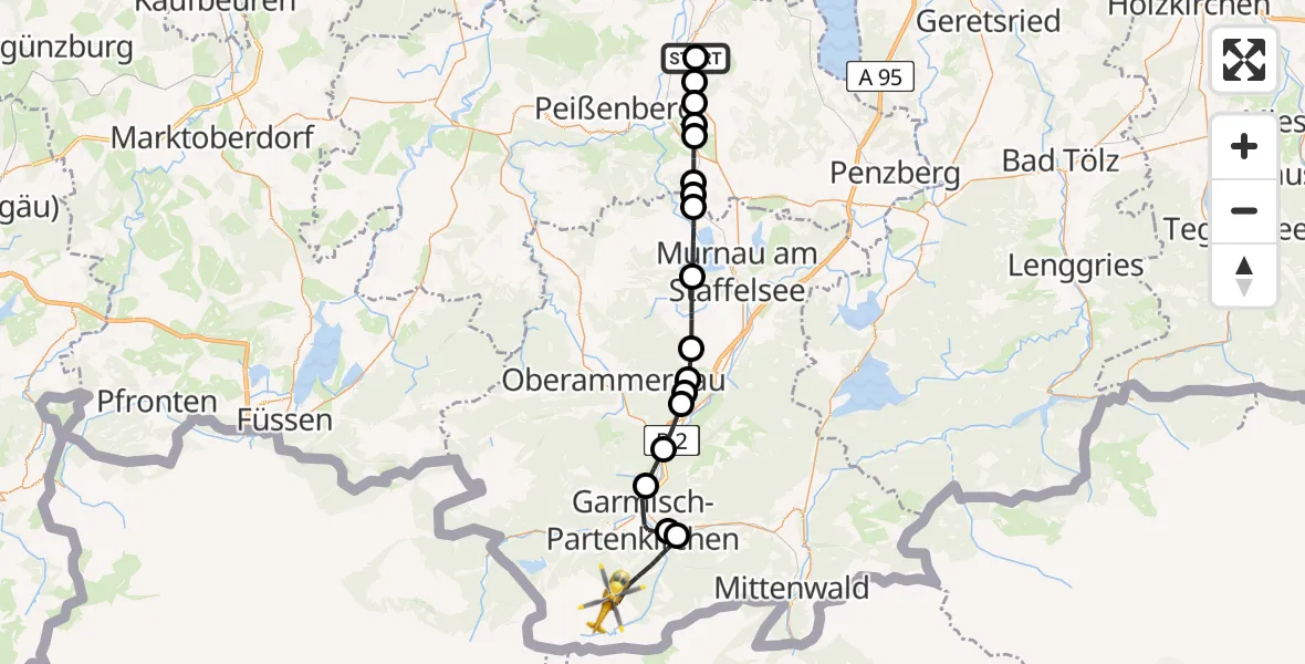 Flugroute Rettungshubschrauber Deutenhausen - Garmisch-Partenkirchen, 07 März 2026, 14:51