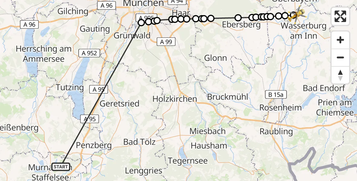 Routekaart van de vlucht: Rettungshubschrauber nach Soyen