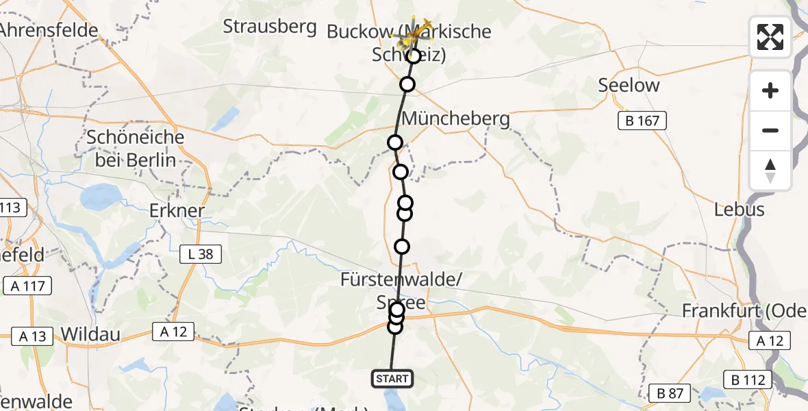 Flugroute Rettungshubschrauber Bad Saarow - Buckow, 07 März 2026, 15:02