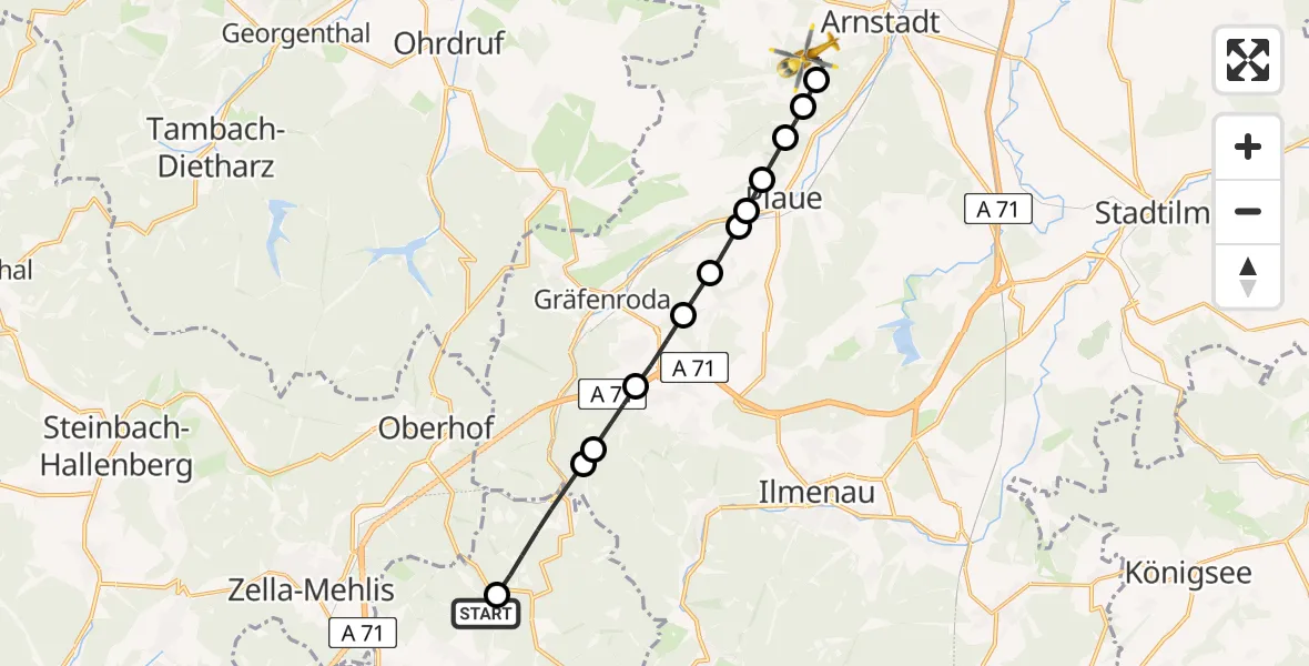 Routekaart van de vlucht: Rettungshubschrauber nach Arnstadt, Jonastal