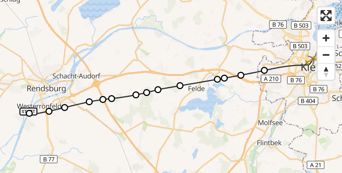 Flugroute Rettungshubschrauber Rendsburg - Kiel, 07 März 2026, 15:15