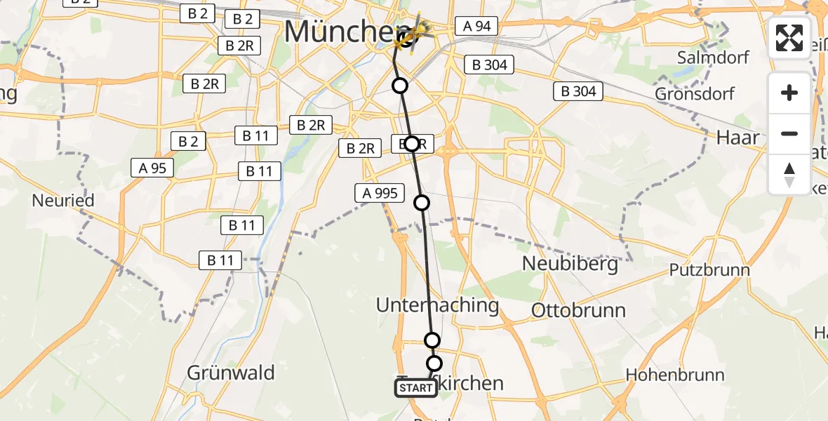 Flugroute Ambulanzhubschrauber Am Wald - Rechts der Isar University Hospital, 07 März 2026, 15:18