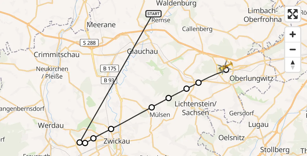Routekaart van de vlucht: Rettungshubschrauber nach Hohenstein-Ernstthal, Hüttengrundsiedlung