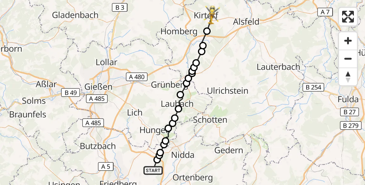 Flugroute Ambulanzhubschrauber Bingenheim - Ober-Gleen, 07 März 2026, 15:35