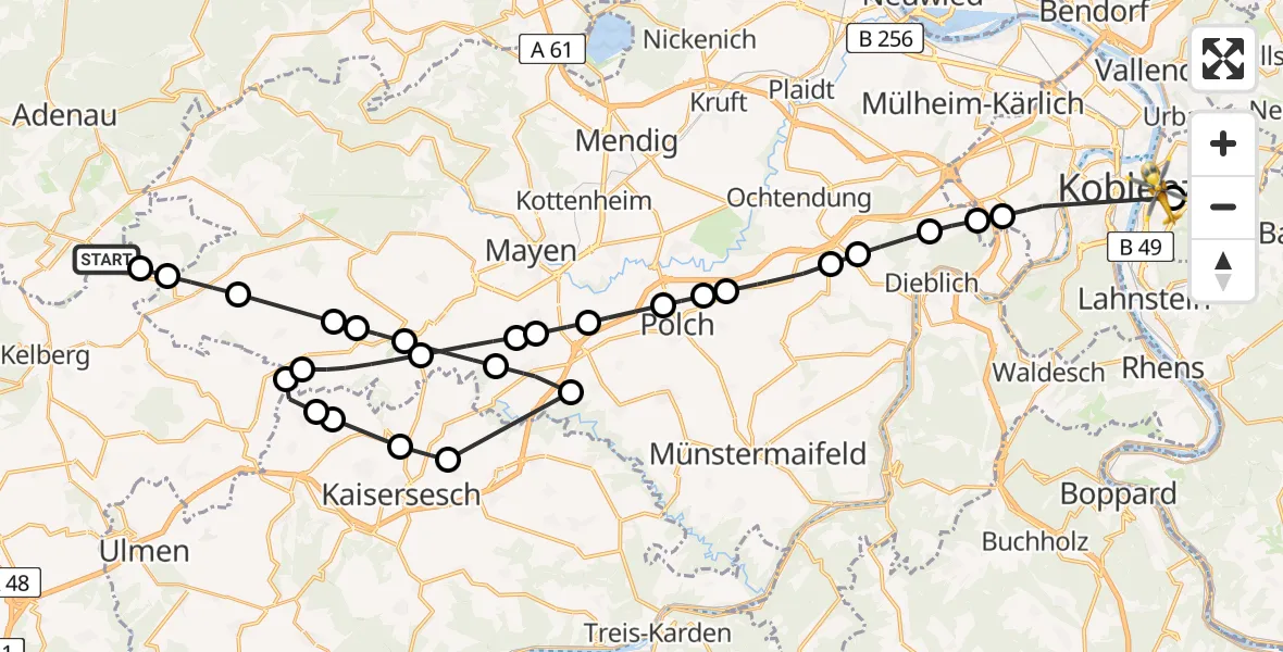 Routekaart van de vlucht: Ambulanzhubschrauber nach Koblenz, Lindenallee