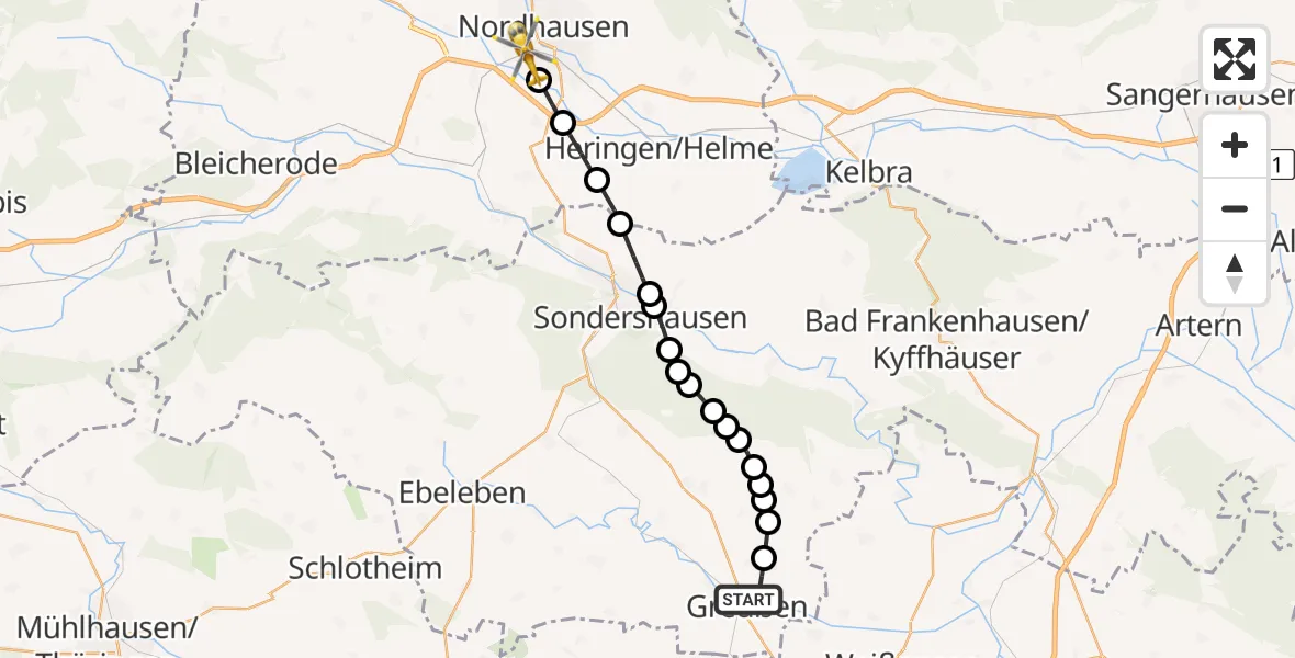 Routekaart van de vlucht: Rettungshubschrauber nach Nordhausen, Steinbrücker Weg