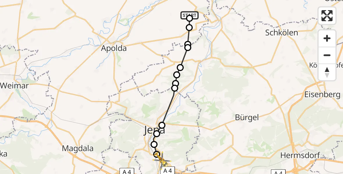 Flugroute Rettungshubschrauber Darnstedt - Lobeda Heliport, 07 März 2026, 15:40