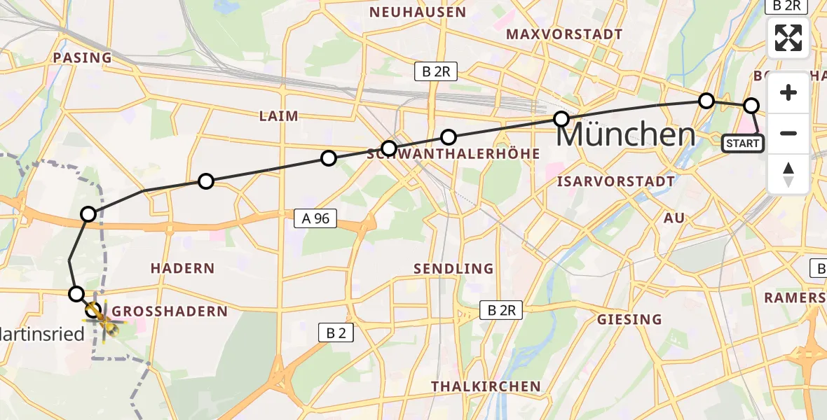 Routekaart van de vlucht: Ambulanzhubschrauber nach DRF Air Rescue München Heliport