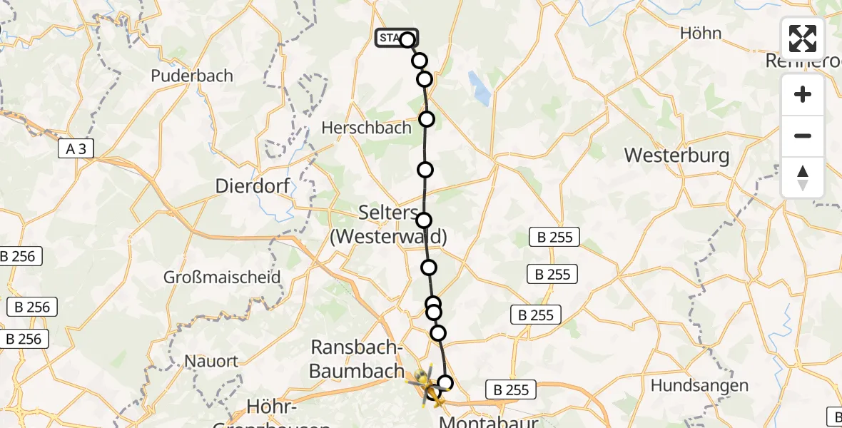 Flugroute Rettungshubschrauber Höchstenbach - Dernbach Sacred Heart Hospital, 07 März 2026, 16:01