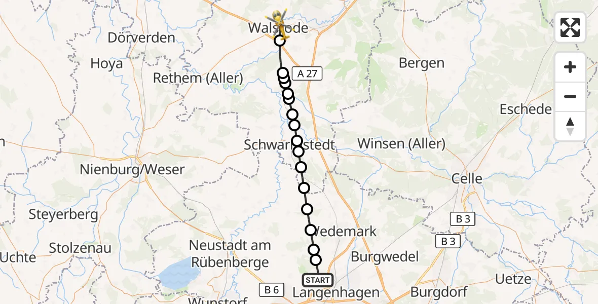 Flugroute Ambulanzhubschrauber Hannover Airport - Walsrode, 07 März 2026, 16:06