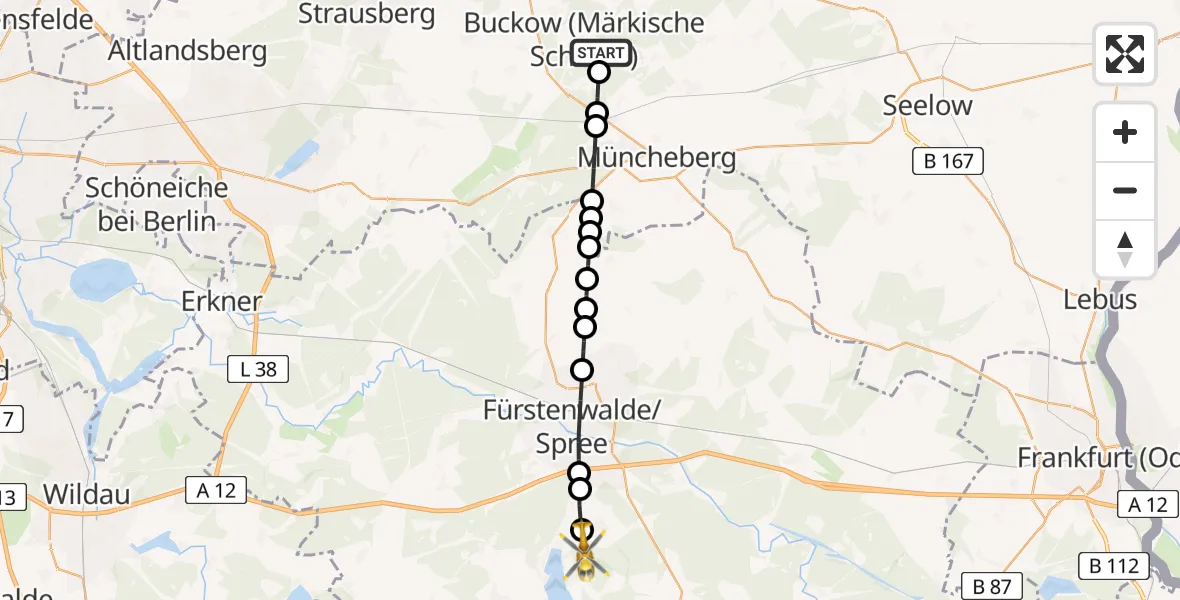 Flugroute Rettungshubschrauber Buckow - Bad Saarow, 07 März 2026, 16:07