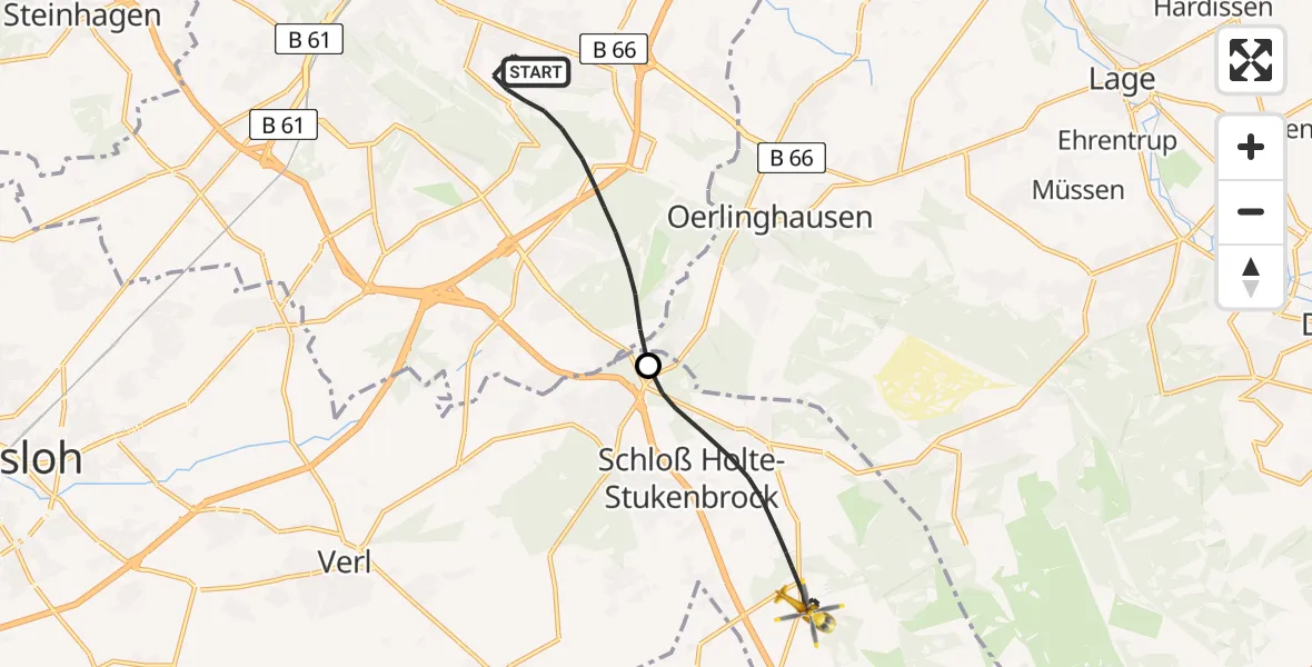 Flugroute Rettungshubschrauber Bielefeld - Schloß Holte-Stukenbrock, 07 März 2026, 16:07