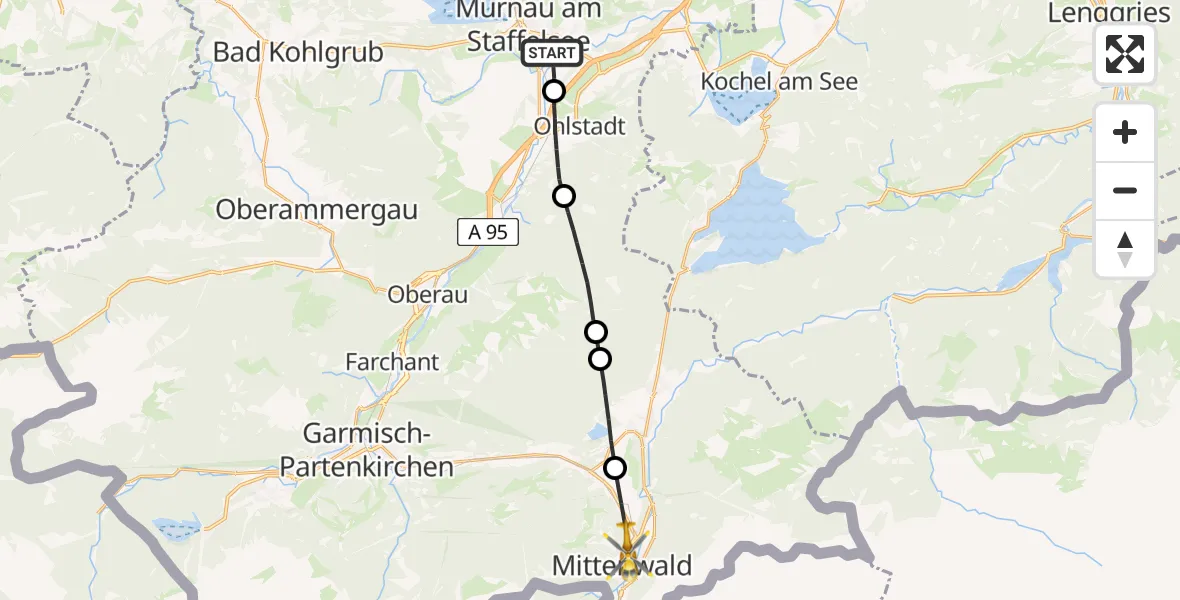 Flugroute Rettungshubschrauber Hechendorf - Mittenwald, 07 März 2026, 16:11