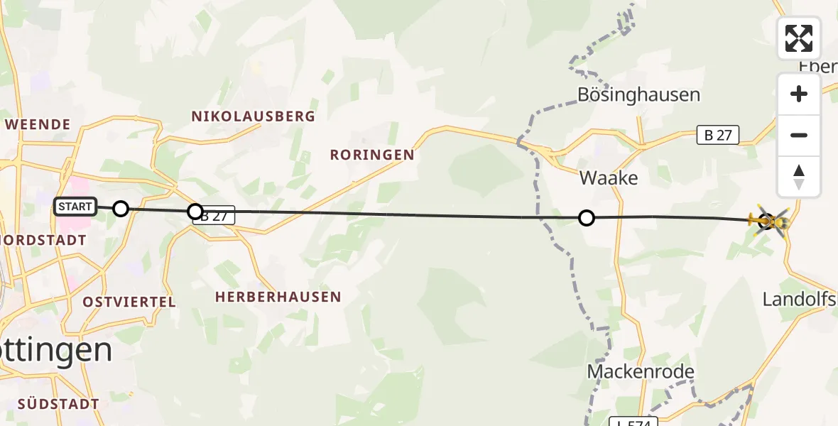 Flugroute Rettungshubschrauber Göttingen University Clinic Heliport - Landolfshausen, 07 März 2026, 16:18