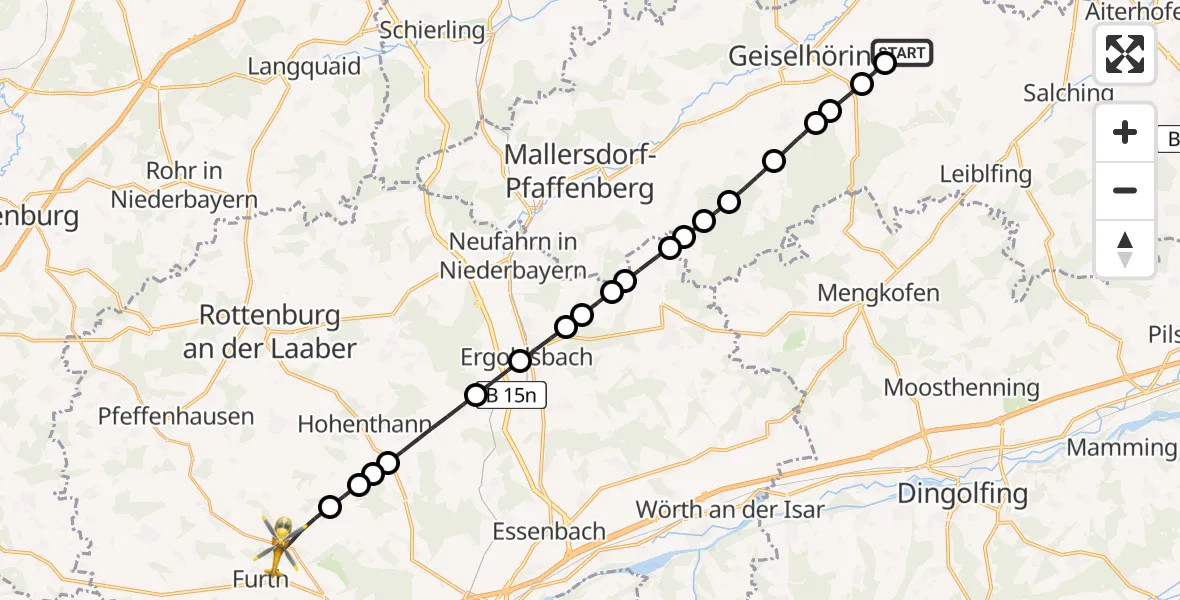 Flugroute Rettungshubschrauber Pönning - Weihmichl, 07 März 2026, 16:24