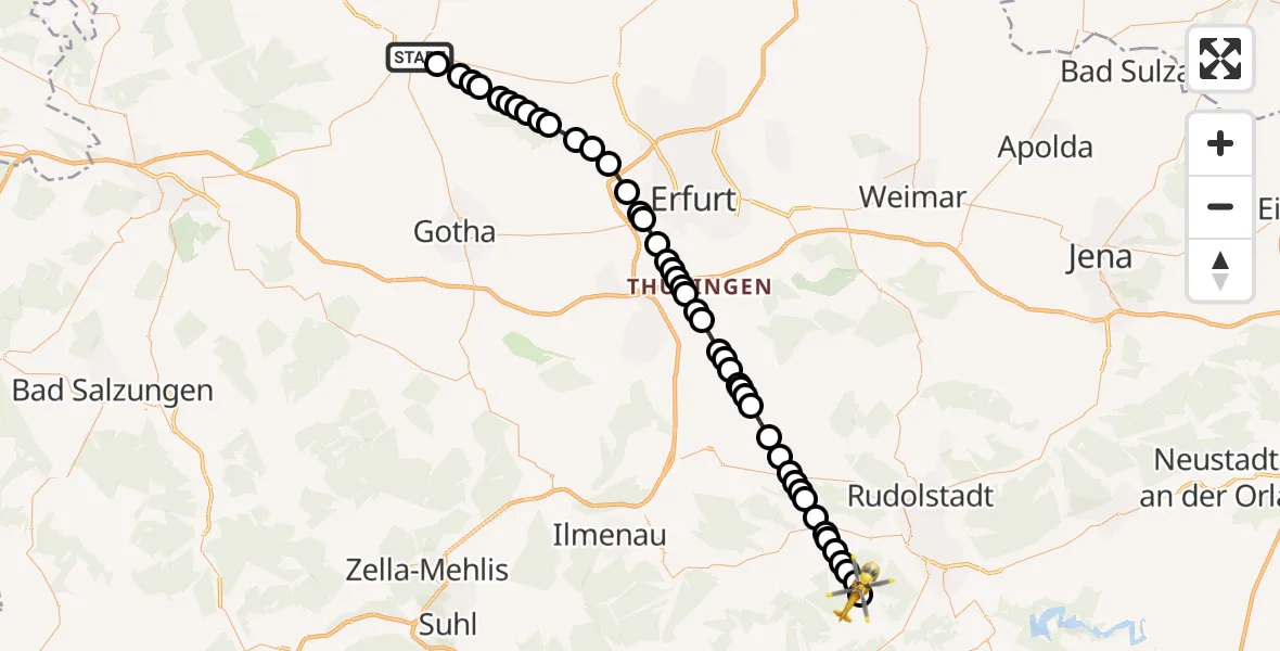 Flugroute Ambulanzhubschrauber Bad Langensalza - Braunsdorf, 07 März 2026, 16:25