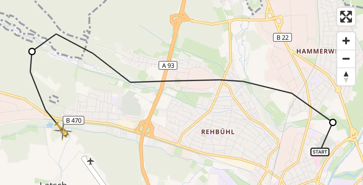Flugroute Rettungshubschrauber Weiden Hospital - Latsch, 07 März 2026, 16:30