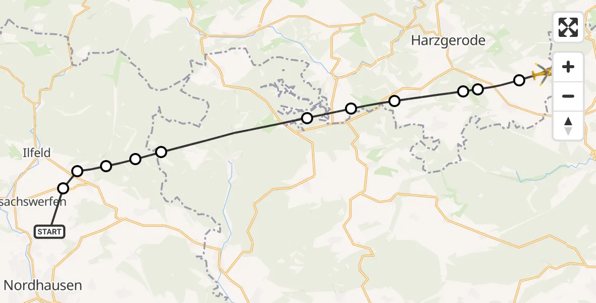 Flugroute Rettungshubschrauber Rüdigsdorf - Harzgerode, 07 März 2026, 16:39