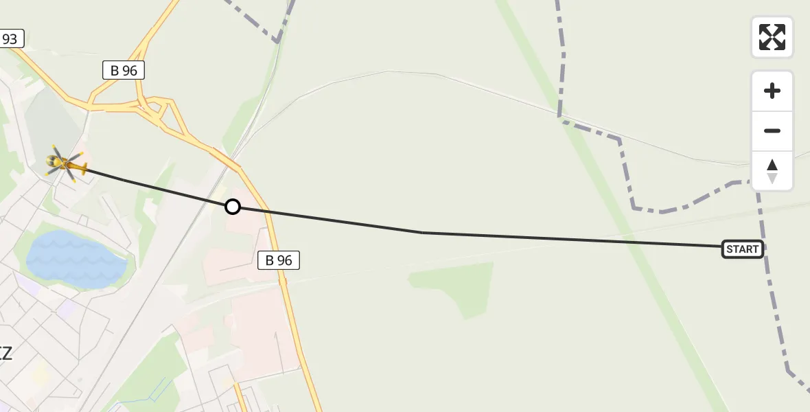 Routekaart van de vlucht: Rettungshubschrauber nach Neustrelitz, Hohenzieritzer Straße
