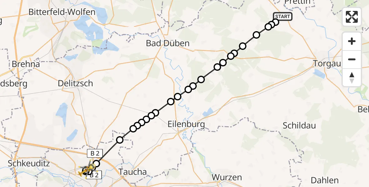Flugroute Rettungshubschrauber Dommitzsch - Sankt Georg Hospital Leipzig Reserve, 07 März 2026, 16:50
