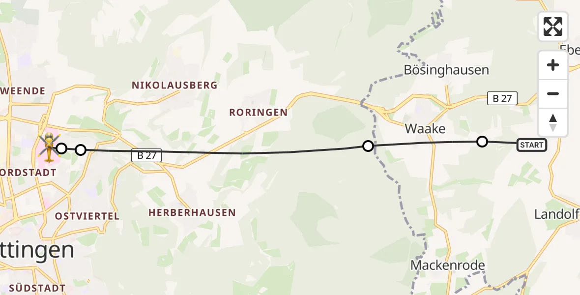 Routekaart van de vlucht: Rettungshubschrauber nach Göttingen University Clinic Heliport