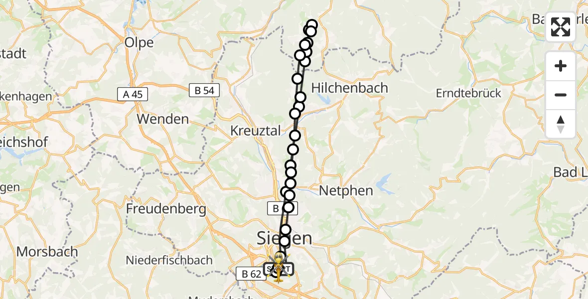 Flugroute Rettungshubschrauber Evangelisches Jung-Stilling Hospital - Evangelisches Jung-Stilling Hospital, 07 März 2026, 17:03