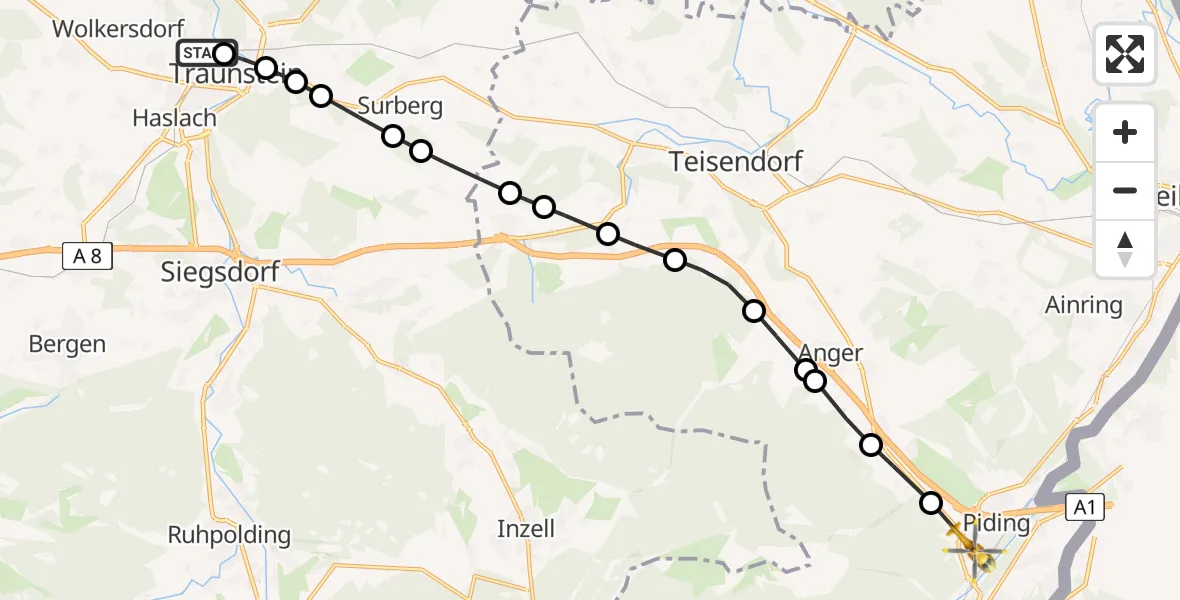 Flugroute Rettungshubschrauber Traunstorf - Piding, 07 März 2026, 17:05