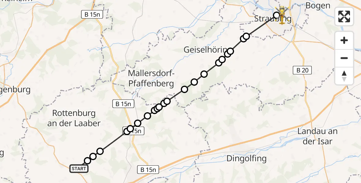 Routekaart van de vlucht: Rettungshubschrauber nach Sankt Elisabeth Hospital Straubing Heliport