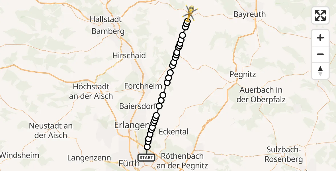 Flugroute Ambulanzhubschrauber Nuremberg Airport - Weiher, 07 März 2026, 17:09