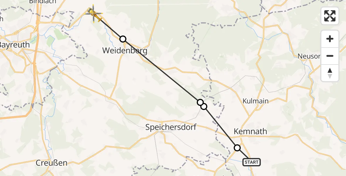 Flugroute Rettungshubschrauber Kemnath - Untersteinach, 07 März 2026, 17:16