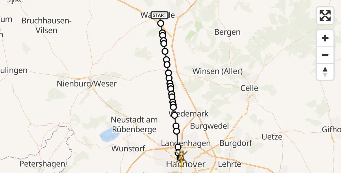 Flugroute Ambulanzhubschrauber Walsrode - Nord, 07 März 2026, 17:17