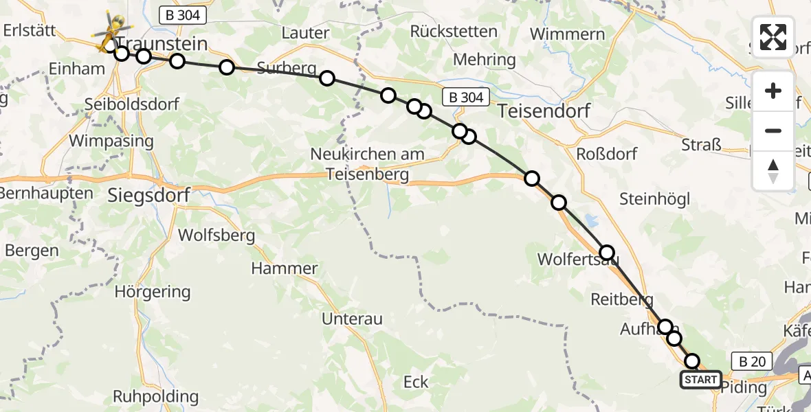 Flugroute Rettungshubschrauber Piding - Traunstein Hospital Helipad, 07 März 2026, 17:26