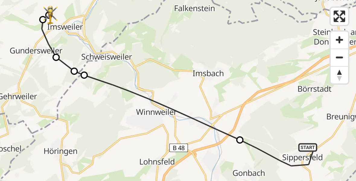 Routekaart van de vlucht: Rettungshubschrauber nach Imsweiler UL