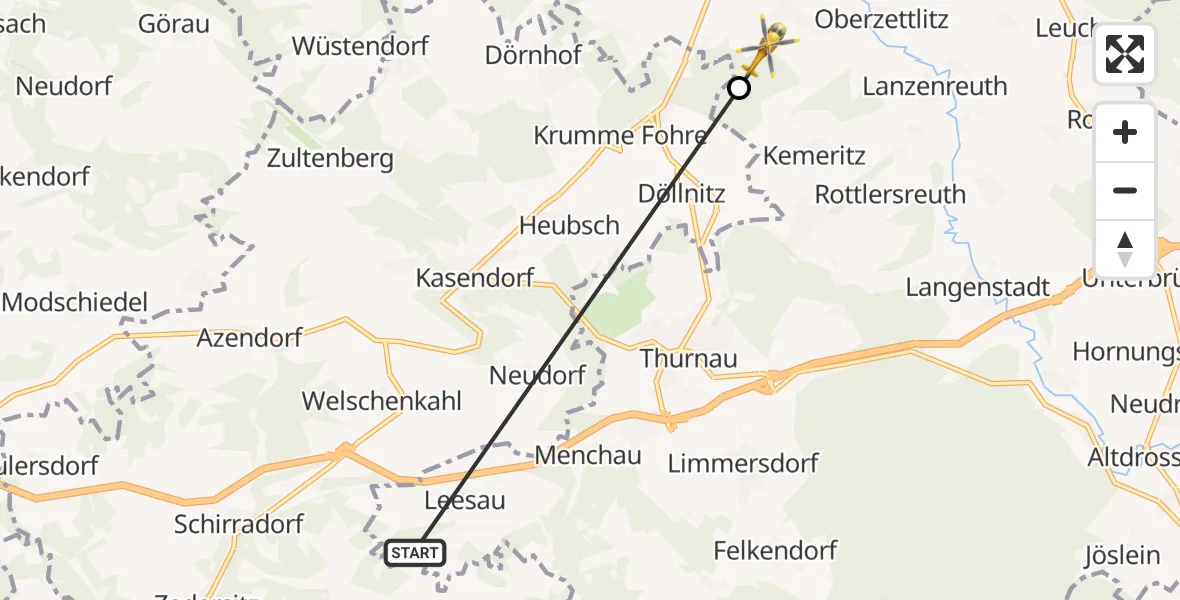Flugroute Ambulanzhubschrauber Neudorf - Katschenreuth, 07 März 2026, 17:49