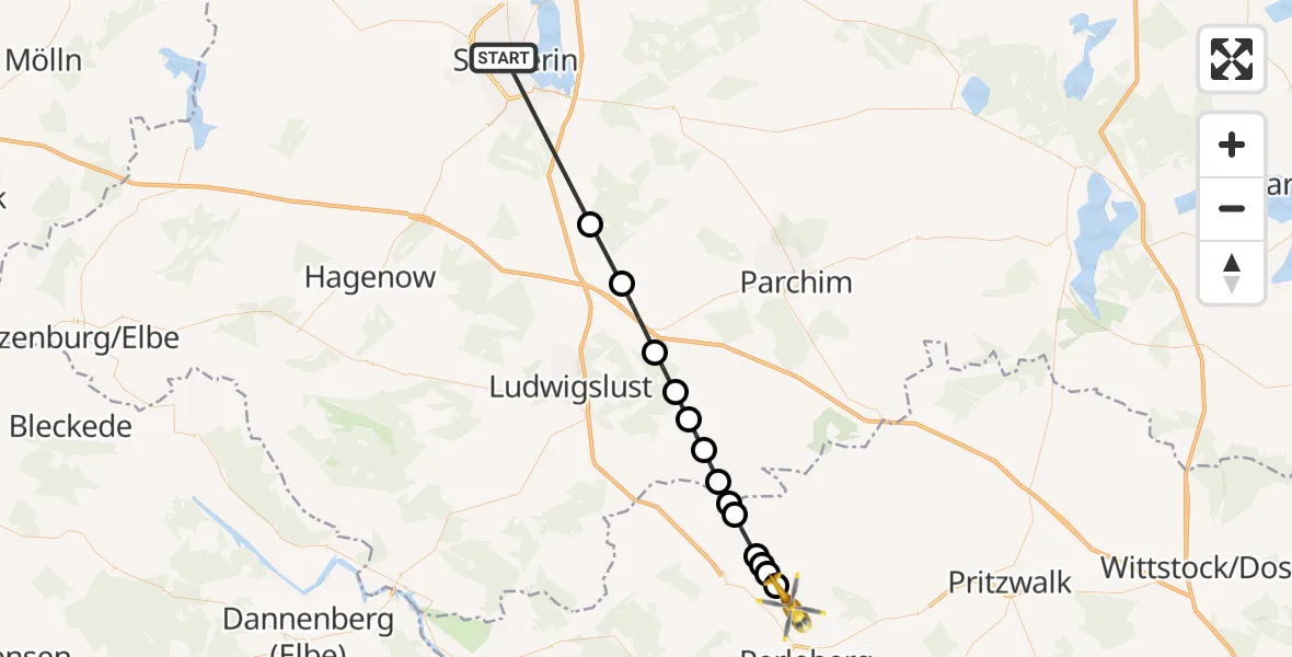 Flugroute Rettungshubschrauber Schwerin - Schönfeld, 07 März 2026, 17:52