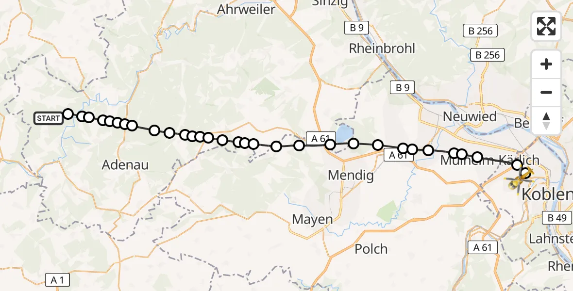 Routekaart van de vlucht: Rettungshubschrauber nach Koblenz, Rübenacher Straße